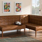 Baxton Studio Sanford Mid-Century Modern Tan Faux Leather Upholstered and Walnut Brown Finished Wood 2-Piece Dining Nook Banquette Set