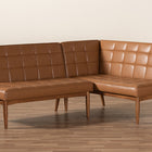 Baxton Studio Sanford Mid-Century Modern Tan Faux Leather Upholstered and Walnut Brown Finished Wood 2-Piece Dining Nook Banquette Set