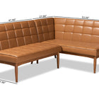 Baxton Studio Sanford Mid-Century Modern Tan Faux Leather Upholstered and Walnut Brown Finished Wood 2-Piece Dining Nook Banquette Set