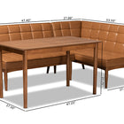 Baxton Studio Sanford Mid-Century Modern Tan Faux Leather Upholstered and Walnut Brown Finished Wood 3-Piece Dining Nook Set