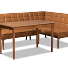 Baxton Studio Sanford Mid-Century Modern Tan Faux Leather Upholstered and Walnut Brown Finished Wood 3-Piece Dining Nook Set