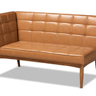 Baxton Studio Sanford Mid-Century Modern Tan Faux Leather Upholstered and Walnut Brown Finished Wood 3-Piece Dining Nook Set