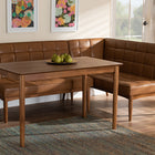 Baxton Studio Sanford Mid-Century Modern Tan Faux Leather Upholstered and Walnut Brown Finished Wood 3-Piece Dining Nook Set