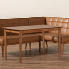Baxton Studio Sanford Mid-Century Modern Tan Faux Leather Upholstered and Walnut Brown Finished Wood 3-Piece Dining Nook Set