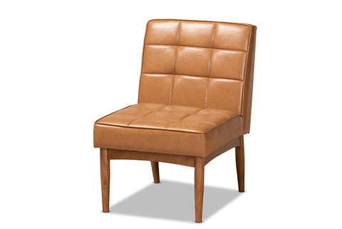 Baxton Studio Sanford Mid-Century Modern Tan Faux Leather Upholstered and Walnut Brown Finished Wood Dining Chair
