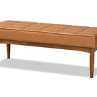 Baxton Studio Sanford Mid-Century Modern Tan Faux Leather Upholstered and Walnut Brown Finished Wood Dining Bench