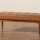 Baxton Studio Sanford Mid-Century Modern Tan Faux Leather Upholstered and Walnut Brown Finished Wood Dining Bench