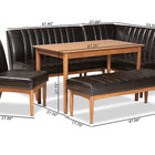 Baxton Studio Daymond Mid-Century Modern Dark Brown Faux Leather Upholstered and Walnut Brown Finished Wood 5-Piece Dining Nook Set