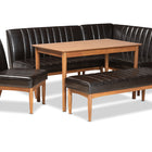 Baxton Studio Daymond Mid-Century Modern Dark Brown Faux Leather Upholstered and Walnut Brown Finished Wood 5-Piece Dining Nook Set