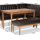 Baxton Studio Daymond Mid-Century Modern Dark Brown Faux Leather Upholstered and Walnut Brown Finished Wood 4-Piece Dining Nook Set