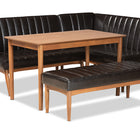 Baxton Studio Daymond Mid-Century Modern Dark Brown Faux Leather Upholstered and Walnut Brown Finished Wood 4-Piece Dining Nook Set