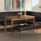 Baxton Studio Daymond Mid-Century Modern Dark Brown Faux Leather Upholstered and Walnut Brown Finished Wood 4-Piece Dining Nook Set