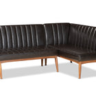 Baxton Studio Daymond Mid-Century Modern Dark Brown Faux Leather Upholstered and Walnut Brown Finished Wood 2-Piece Dining Nook Banquette Set