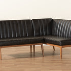 Baxton Studio Daymond Mid-Century Modern Dark Brown Faux Leather Upholstered and Walnut Brown Finished Wood 2-Piece Dining Nook Banquette Set