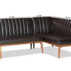 Baxton Studio Daymond Mid-Century Modern Dark Brown Faux Leather Upholstered and Walnut Brown Finished Wood 2-Piece Dining Nook Banquette Set