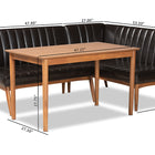 Baxton Studio Daymond Mid-Century Modern Dark Brown Faux Leather Upholstered and Walnut Brown Finished Wood 3-Piece Dining Nook Set