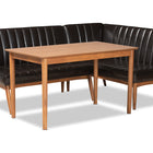 Baxton Studio Daymond Mid-Century Modern Dark Brown Faux Leather Upholstered and Walnut Brown Finished Wood 3-Piece Dining Nook Set