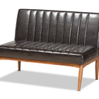Baxton Studio Daymond Mid-Century Modern Dark Brown Faux Leather Upholstered and Walnut Brown Finished Wood 3-Piece Dining Nook Set