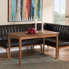 Baxton Studio Daymond Mid-Century Modern Dark Brown Faux Leather Upholstered and Walnut Brown Finished Wood 3-Piece Dining Nook Set