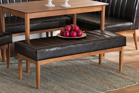 Baxton Studio Daymond Mid-Century Modern Dark Brown Faux Leather Upholstered and Walnut Brown Finished Wood Dining Bench