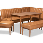 Baxton Studio Daymond Mid-Century Modern Tan Faux Leather Upholstered and Walnut Brown Finished Wood 5-Piece Dining Nook Set
