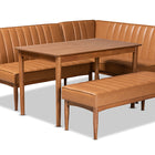 Baxton Studio Daymond Mid-Century Modern Tan Faux Leather Upholstered and Walnut Brown Finished Wood 4-Piece Dining Nook Set
