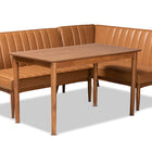 Baxton Studio Daymond Mid-Century Modern Tan Faux Leather Upholstered and Walnut Brown Finished Wood 3-Piece Dining Nook Set