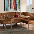Baxton Studio Daymond Mid-Century Modern Tan Faux Leather Upholstered and Walnut Brown Finished Wood 3-Piece Dining Nook Set
