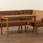 Baxton Studio Daymond Mid-Century Modern Tan Faux Leather Upholstered and Walnut Brown Finished Wood 3-Piece Dining Nook Set