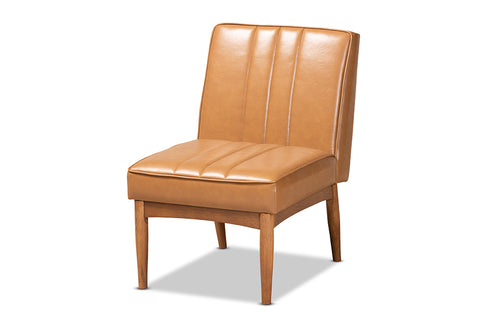 Baxton Studio Daymond Mid-Century Modern Tan Faux Leather Upholstered and Walnut Brown Finished Wood Dining Chair