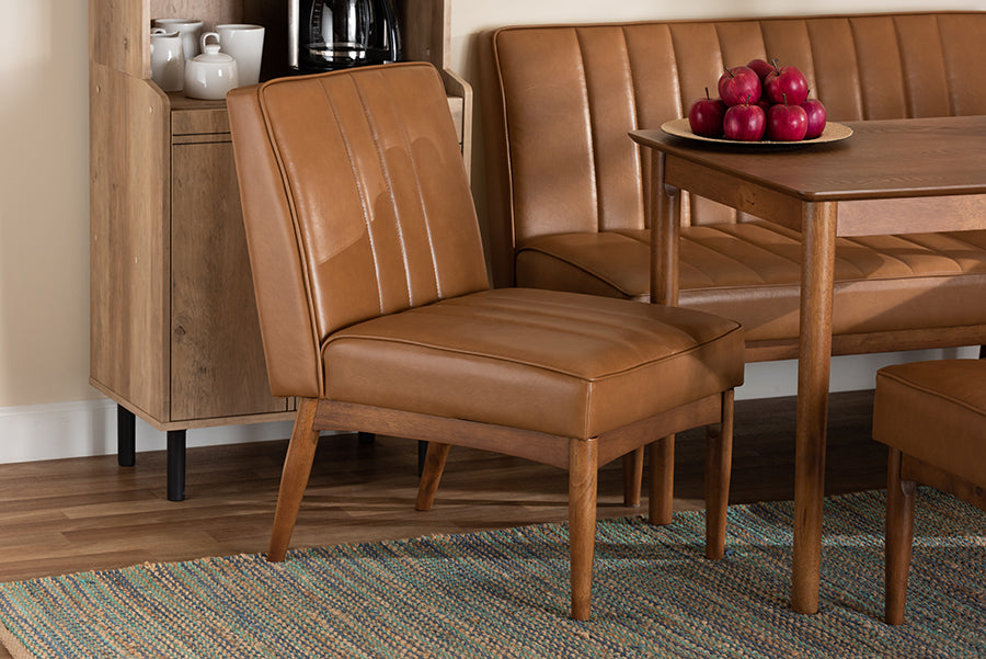 Baxton Studio Daymond Mid-Century Modern Tan Faux Leather Upholstered and Walnut Brown Finished Wood Dining Chair
