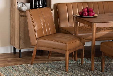 Baxton Studio Daymond Mid-Century Modern Tan Faux Leather Upholstered and Walnut Brown Finished Wood Dining Chair
