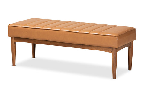 Baxton Studio Daymond Mid-Century Modern Tan Faux Leather Upholstered and Walnut Brown Finished Wood Dining Bench