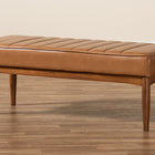 Baxton Studio Daymond Mid-Century Modern Tan Faux Leather Upholstered and Walnut Brown Finished Wood Dining Bench