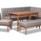 Baxton Studio Riordan Mid-Century Modern Grey Fabric Upholstered and Walnut Brown Finished Wood 5-Piece Dining Nook Set