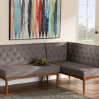 Baxton Studio Riordan Mid-Century Modern Grey Fabric Upholstered and Walnut Brown Finished Wood 2-Piece Dining Nook Banquette Set