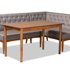 Baxton Studio Riordan Mid-Century Modern Grey Fabric Upholstered and Walnut Brown Finished Wood 3-Piece Dining Nook Set