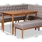 Baxton Studio Riordan Mid-Century Modern Grey Fabric Upholstered and Walnut Brown Finished Wood 4-Piece Dining Nook Set