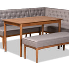 Baxton Studio Riordan Mid-Century Modern Grey Fabric Upholstered and Walnut Brown Finished Wood 4-Piece Dining Nook Set