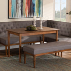 Baxton Studio Riordan Mid-Century Modern Grey Fabric Upholstered and Walnut Brown Finished Wood 4-Piece Dining Nook Set
