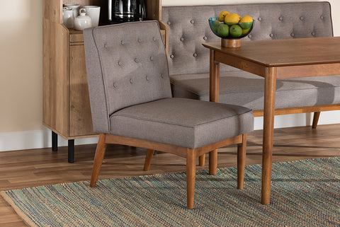 Baxton Studio Riordan Mid-Century Modern Grey Fabric Upholstered and Walnut Brown Finished Wood Dining Chair