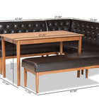 Baxton Studio Riordan Mid-Century Modern Dark Brown Faux Leather Upholstered and Walnut Brown Finished Wood 4-Piece Dining Nook Set