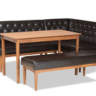 Baxton Studio Riordan Mid-Century Modern Dark Brown Faux Leather Upholstered and Walnut Brown Finished Wood 4-Piece Dining Nook Set