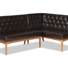 Baxton Studio Riordan Mid-Century Modern Dark Brown Faux Leather Upholstered and Walnut Brown Finished Wood 2-Piece Dining Nook Banquette Set