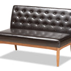 Baxton Studio Riordan Mid-Century Modern Dark Brown Faux Leather Upholstered and Walnut Brown Finished Wood 2-Piece Dining Nook Banquette Set