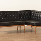 Baxton Studio Riordan Mid-Century Modern Dark Brown Faux Leather Upholstered and Walnut Brown Finished Wood 2-Piece Dining Nook Banquette Set