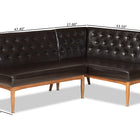 Baxton Studio Riordan Mid-Century Modern Dark Brown Faux Leather Upholstered and Walnut Brown Finished Wood 2-Piece Dining Nook Banquette Set