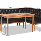 Baxton Studio Riordan Mid-Century Modern Dark Brown Faux Leather Upholstered and Walnut Brown Finished Wood 3-Piece Dining Nook Set