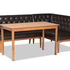 Baxton Studio Riordan Mid-Century Modern Dark Brown Faux Leather Upholstered and Walnut Brown Finished Wood 3-Piece Dining Nook Set