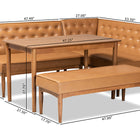 Baxton Studio Riordan Mid-Century Modern Tan Faux Leather Upholstered and Walnut Brown Finished Wood 4-Piece Dining Nook Set